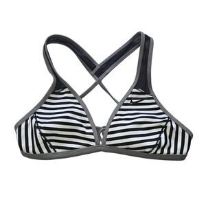 Nike Bikini Top Womens Small Black White Striped Triangle Cross Back Swim Logo